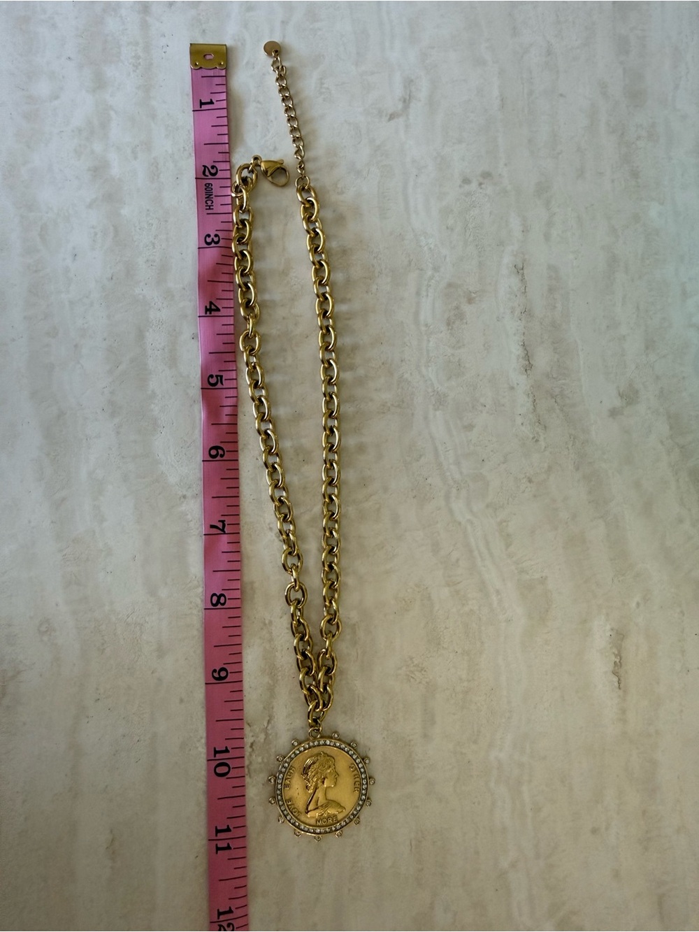 Gold Coin Pendant Chain Necklace - Love Each Other More - Picture 6 of 7
